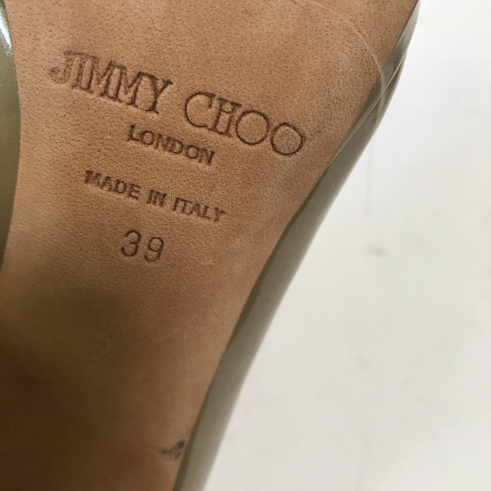 Jimmy Choo Patent Beige Platform Heels Pumps Shoes Almond Toe Wedge Heel Sexy - Picture 11 of 16